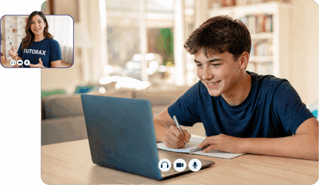 Élève suivant un cours d’été en ligne avec un tuteur dédié et un plan d’étude personnalisé